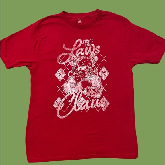 Holiday Time Other - Holiday Time Men Red Graphic T-Shirt with Santa Design